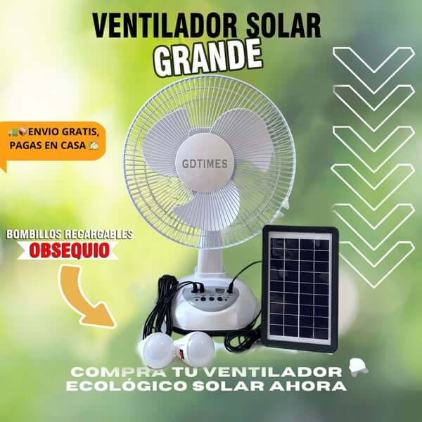 🔥OFERTA LIMITADA🔥 - Ventilador Solar Recargable - NO necesitas electricidad.