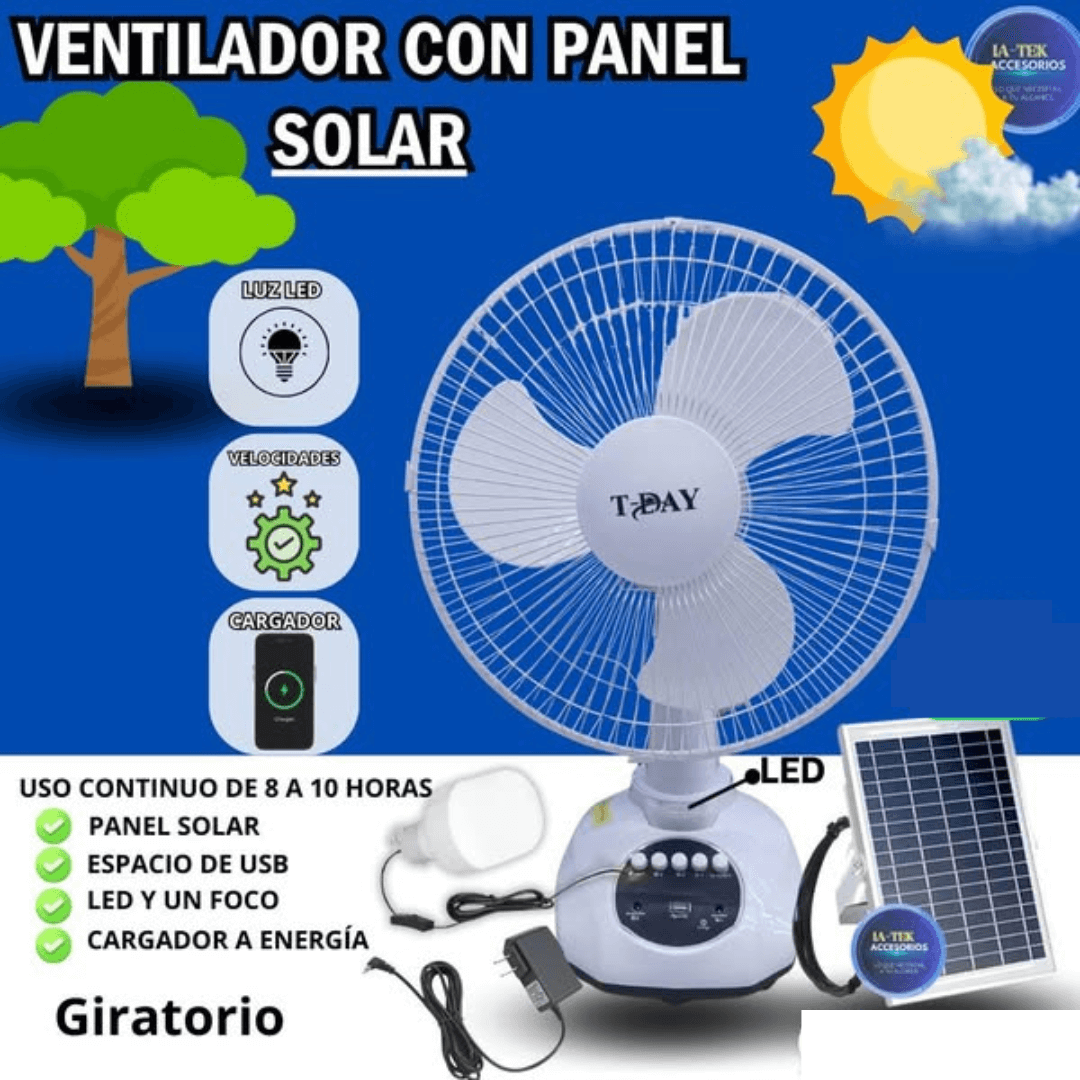 🔥OFERTA LIMITADA🔥 - Ventilador Solar Recargable - NO necesitas electricidad.