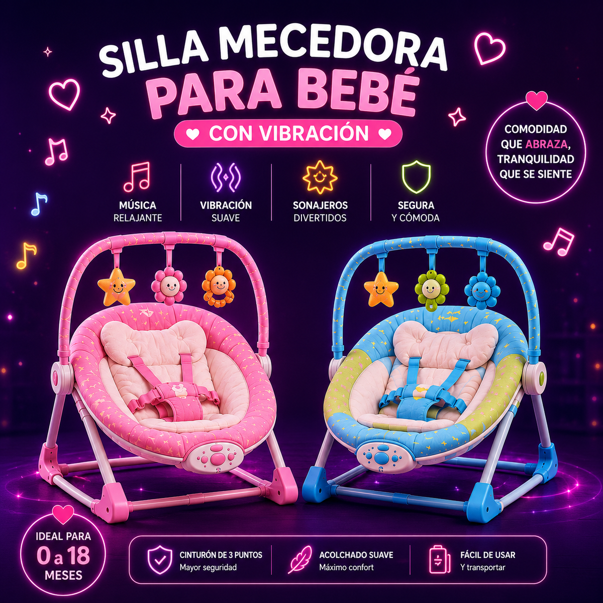 🧸OFERTA LIMITADA✨ - Silla Mecedora con Vibracion para Bebes - ULTRACOMODA