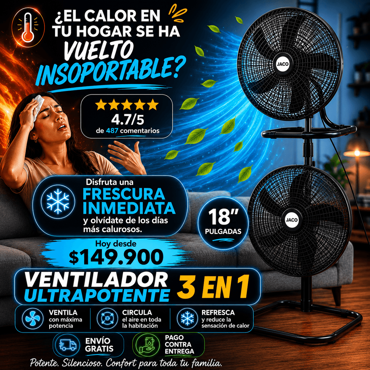 🔥OFERTA LIMITADA🔥 - VENTILADOR ASPAS GRANDE 18 PULGADAS