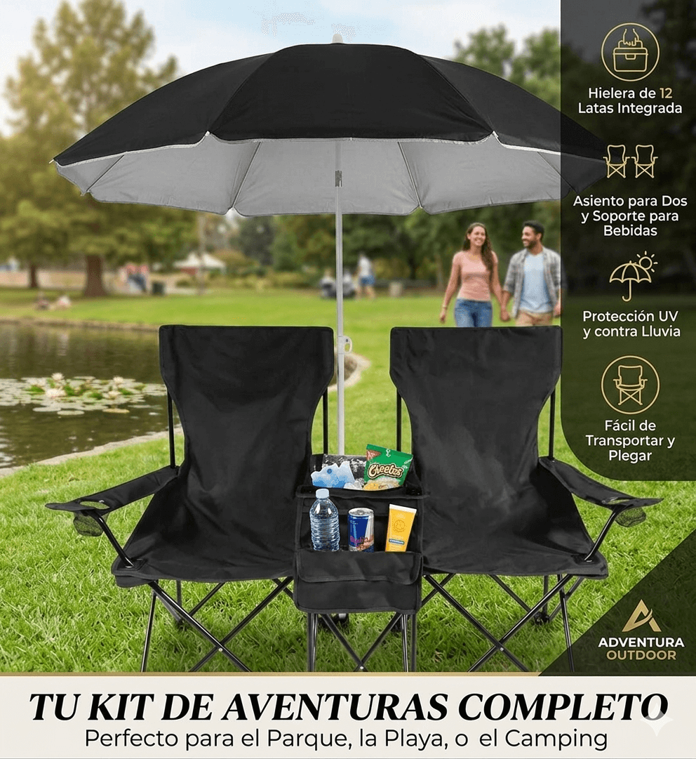 🔥OFERTA LIMITADA🔥 Sillas de Camping o Playa + Sombrilla + Nevera